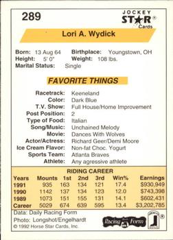 1992 Jockey Star #289 Lori A. Wydick Back